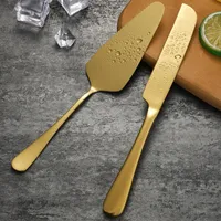 2-teilig Kuchenbesteck Set,Tortenheber Kuchenheber, Edelstahl Tortenmesser und Kuchenschaufel Set,Spülmaschinenfest (Gold)