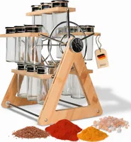 Gewürzregal aus Holz Drehbar & Stehend mit 15 Gewürzdosen Gewürzgläser Spice Rack Gewürzständer und Küchenregal Küchen Organizer zur Gewürzaufbewarung