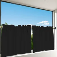 2er Set Bistrogardine Blickdicht Scheibengardine Stangendurchzug Gardine Kurzgardine, BxH: 85x61cm, Schwarz