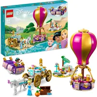 LEGO 43216 Disney Prinzessinnen auf magischer Reise Spielzeug mit Cinderella, Jasmine, Rapunzel Mini-Puppen, Spielzeugpferd & Kutsche, fliegendem Teppich, Heißluftballon für Mädchen und Jungen