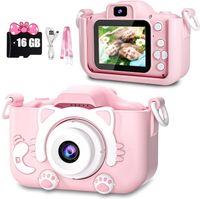 Kinder Kamera, 2.0”Display Digitalkamera Kinder, 1080P HD Anti-Drop Fotoapparat Kinder Spielzeug, Doppelobjektiv-Ledertasche für Fotografie und Video, Geschenke für Kinder