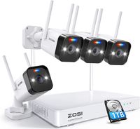 ZOSI 3MP H.265+ Audio Außen WLAN Überwachungskamera Set mit 1TB Festplatte für Innen und Außen, Bewegungsalarm, Tonaufnahme