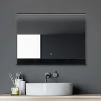 Koupelnové zrcadlo s osvětlením Talos Black Home 80 x 60 cm nástěnné zrcadlo s poličkou - elegantní dotykový vypínač - osvětlené zrcadlo s osvětlením neutrální bílé barvy - koupelnové zrcadlo