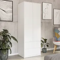 Kleiderschrank mit 2 Türen und 2 Schubladen Weiß – 63x55x180 cm (BxTxH)