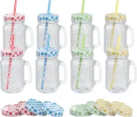 Trinkgläser bunt mit Deckel 500ml + Ersatzdeckeln