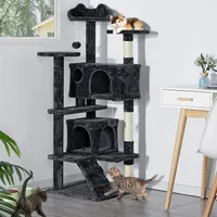 Yaheetech Kratzbaum Kletterbaum Katzenkratzbaum mit 3 Aussichtsplattformen Katzenbaum 138 cm mit 2 Kuschelhöhlen Stabil Spielbaum Schwarz