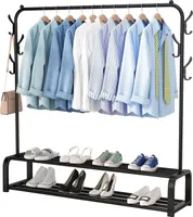 Avalo Industrieller Kleiderständer - Metall - 110x33x150 CM - Schwarz - Lagerung für Schuhe - Garderobenständer mit Haken