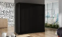 Schwebetürenschrank Basti X 200 cm mit Spiegel - Kleiderschrank mit 2 Türen, Kleiderstange und Einlegeboden, 200x215x58 cm (Schwarz)