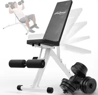 Physionics® Multifunktion Hantelbank + Kurzhantel Set 40kg - verstellbar, klappbar, inkl. 12 Gewichte aus Kunststoff - Schrägbank, Flachbank, Trainingsbank, Fitnessbank, Hantelstangen, Kurzhanteln