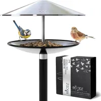 ROODZ Vogelhaus und Vogeltränke 2in1 aus Edelstsahl mit Ständer - Perfekt für Garten und Balkon