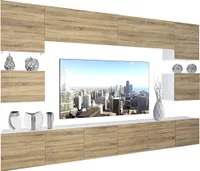 BELINI Wohnwand Vollausstattung Wohnzimmer-Set Moderne Schrankwand mit LED-Beleuchtung Weiß Glänzend Anbauwand TV-Schrank Sonoma Eiche Matt