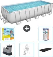 Bestway Rechteckiges Power Steel-Schwimmbecken – 640 x 274 x 132 – Grau – inklusive Pumpe – Leiter – Abdeckung Wartungspaket - Filter