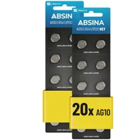 ABSINA Knopfzelle AG10 Alkaline 1.5V 20er Pack
