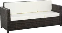 Outsunny Poly-Rattan Sofa mit Kissen 3-Sitzer Garten Loungesofa Metall Polyester Braun+Weiß 185 x 70 x 80 cm