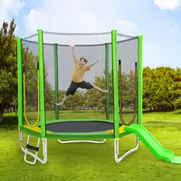 Trampolina ogrodowa Flieks Ø 213,00 cm, 7 FT Trampolina zewnętrzna z siatką zabezpieczającą i zjeżdżalnią, nośność 100 kg