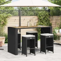 vidaXL Zahradní barová stolička s polštářem 4 ks Black Poly Rattan