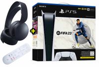 Sony Playstation 5 Digital Edition(OHNE LAUFWERK) mit FIFA 23 DLC + Sony Pulse 3D Kopfhörer und Sony Medienfernbedienung PS5