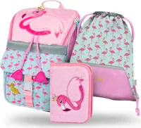 BAAGL SET 3 Zippy Flamingo: Aktentasche, Federmäppchen, Tasche