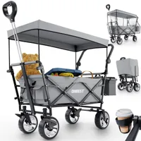 ONBEST Bollerwagen | faltbar | mit Dach | mit Regenschutz | 100 kg | Kühltasche | Wetterfest | UV30+