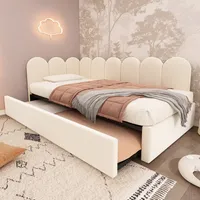 Flieks Polsterbett Schlafsofa 90x200cm mit Ausziehbett, Tagesbett Daybed mit Lattenrost, Kinderbett Jugendbett Einzelbett Holzbett, Samt, Beige