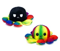 Stimmungs-Octopus, Kuscheltier, Wende-Plüschtier, Octopus doppelseitig Spielzeug für Kinder, Erwachsene Plüschfigur, Farbe wählen:schwarz-bunt