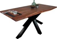 Esstisch Baumkante massiv Akazie Nussbaum 120 x 80 Spider-Gestell schwarz TIM