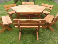 Gartenmöbel AR-12, Holzgartenmöbel, Terassensets, Tisch mit 6 Banke, Optional für 12 Personen.