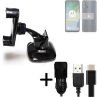 K-S-Trade Handy-Halterung kompatibel mit Motorola Moto E13 Windschutzscheibe / Armaturenbrett + LADEGERÄT mit Mico USB Kabel Autohalterung
