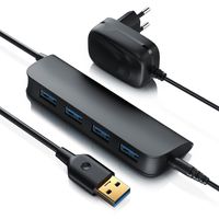 Primewire aktiver 4 Port USB 3.2 Gen1 Hub, Verteiler mit Netzteil, leicht, hohe Transportabilität, USB-Adapter