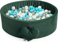 H&F Heimtextilien Bällepool Mit Bällen | Bällepool Für Babys Kinder 98x30cm | Farbe: Grün Velvet | 300 Stück ∅ 7cm Blau Bälle für Bällebad