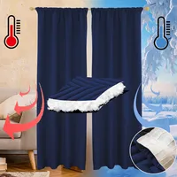 Dicke Thermovorhang Kälteschutz Winter Blickdichte Vorhänge Wärmeisolierend Doppellagige Verdunkelnde Gardinen Wohnzimmer 2 Stück Marineblau 140x245cm