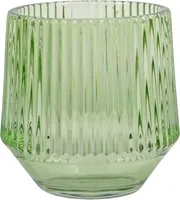 Glas Windlicht Vintage, konisch, gestreift, in Lindgrün, 80 mm