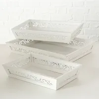 Deko Tablett Holz mit Metallranken weiß Landhausstil Shabby Look  großes Tablett