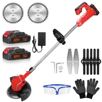 Akku-Rasentrimmer, Elektrischer Grasschneider, mit 2 Batterie und Ladegerät, 180° Trimmwinkel, Teleskop-Stiel & Zusatzhandgriff,Rot