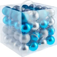 64 Christbaumkugeln unzerbrechlich in Silber/Blau - silber/blau