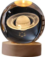 LED křišťálová stolní lampa USB 3D Moon Galaxy Globe Night Light Dětská vánoční dekorace dárek(Saturn)