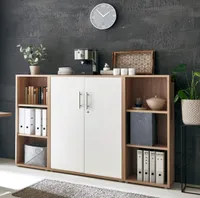 Aktenschrank TABOR 2 in Eiche Sonoma / weiß matt, Schrankwand, Büroschrank, abschließbar, Metallgriffe