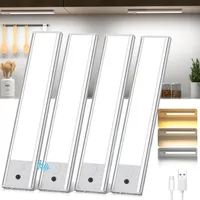 4 Stk- 20cm, LED Unterbauleuchte, Schrankleuchte mit Bewegungssensor, Magnetische Lichtleiste Schranklicht mit USB Ladefunktion, weißes Licht