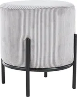 SalesFever Polsterhocker rund Ø35 cm | Stoffbezug in Cord-Optik | Design-Gestell aus Metall | B 35 x T 35 x H 38 cm | hellgrau – schwarz