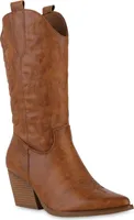 VAN HILL Damen Stiefel Cowboystiefel Stickereien Schuhe 839969, Farbe: Hellbraun, Größe: 37