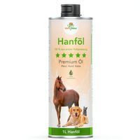 Hanföl für Hunde & Pferde 1 Liter | 100% Kaltgepresst - Natürlicher Barf Öl Zusatz - Über 80 % Ungesättigte Fettsäuren (Omega 3 & Omega 6) Für Haut + Fell | 1000 ml In Recyclebarer Dose