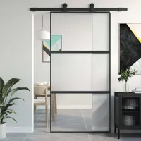 Drzwi przesuwne czarne 102,5x205 cm szkło hartowane i aluminium