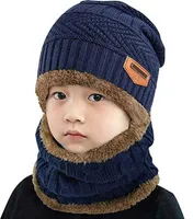 Kinder Beanie Mütze / Loop Schal Strickmütze Fellmütze Damen Herren Winter Warm Kinder Blau