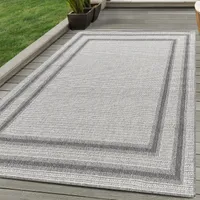 In & Outdoor Teppich Bordüre Design Wetterfest für Terrasse Balkon Küche, Farbe:Creme, Grösse:80x250 cm