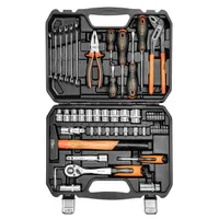 Profi 56-tlg Werkzeugkoffer, Neo Tools Haushalts-Werkzeugkoffer, 2-tlg aufklappbar, Handwerkzeugen bestückt, Großes Schraubendrehe