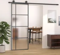 vidaXL Schiebetür ESG-Glas und Aluminium mattiert 90x205 cm Schwarz
