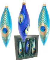 Krebs Glas Lauscha Christbaumschmuck Oliven - Pfau - im 3er Set - Anhänger aus Glas - ca. 15cm - 11154