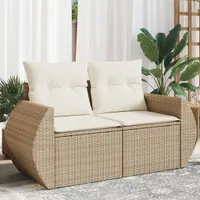 Gartensofa mit Kissen 2-Sitzer Beige Poly Rattan, Gartensofas 366062