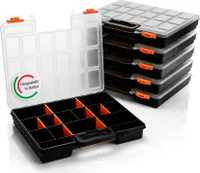 BigDean 6 Stück Sortimentskasten stapelbar 38x33x6cm praktische Sortierbox mit 16 Fächern – Werkzeugkoffer leer Organizer Box Sortierkasten