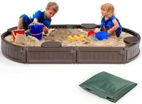 GOPLUS Sandbox mit Wasserdichter Abdeckung, Sandkiste mit 4 Sitzen für Kinder ab 3 Jahre, HDPE Sandkasten mit Oxford Unterlage Garten, 183 x 105 x 21 cm
